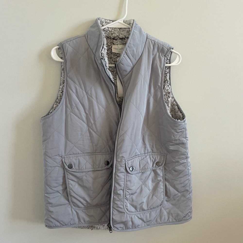 Gray Quilted Vest with Sherpa Lining